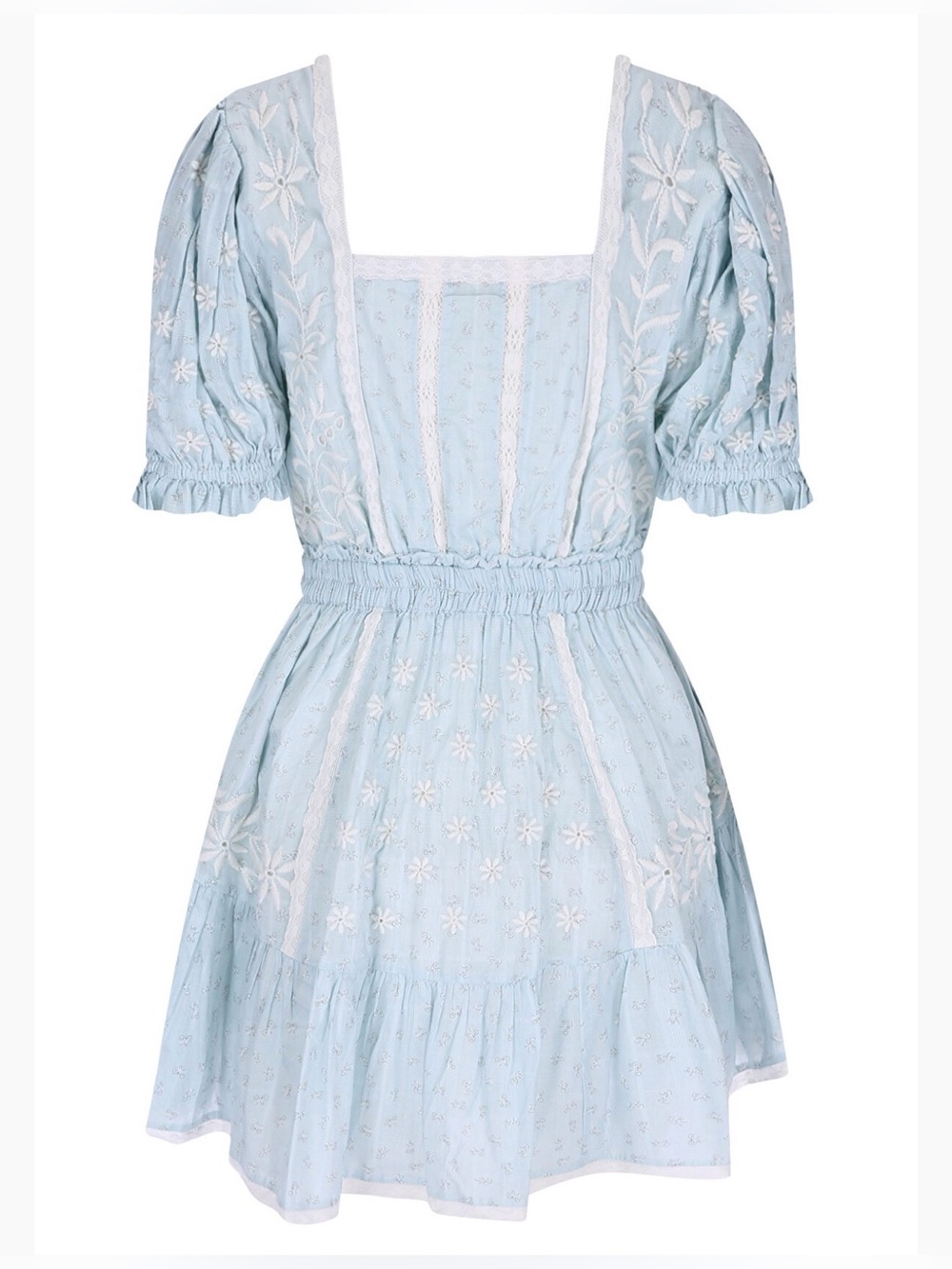 Loveshackfancy Tomasina Mini Dress size small blue with white detailing